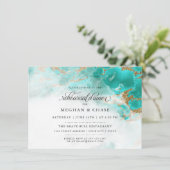 リハーサルディナー |ターコイズ水色のジオード 招待状 (スタンド正面)