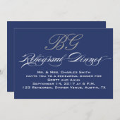 リハーサルディナー|ネイビーブルーグレーイニシャル 招待状 (正面/裏面)