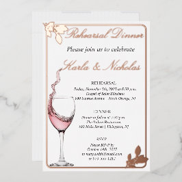 リハーサルディナー、フローラトーストエレガント、白 箔招待状