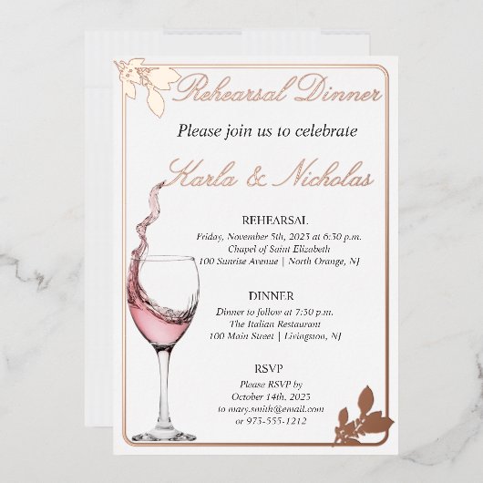 リハーサルディナー、フローラトーストエレガント、白 箔招待状 (封筒)