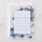 リハーサルディナー |ブルーバイオレット水カラーフローラ 招待状 (正面)