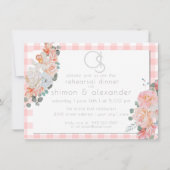 リハーサルディナー  | モノグラム コーラル ギンガム フラワープリント 招待状 (正面)