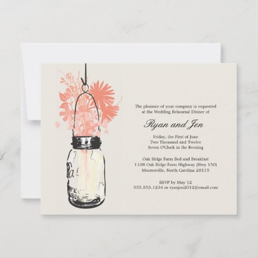 リハーサルディナー – ワイルドフラワーズ&メイソンジャー 招待状 (正面)