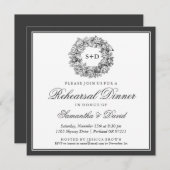 リハーサルディナー ヴィンテージ フラワー モノグラム ブラック 招待状 (正面/裏面)