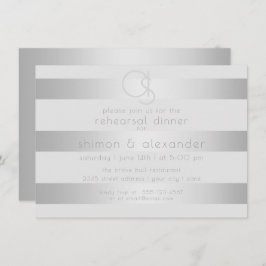 リハーサルディナー | 光る銀ストライプ色 招待状