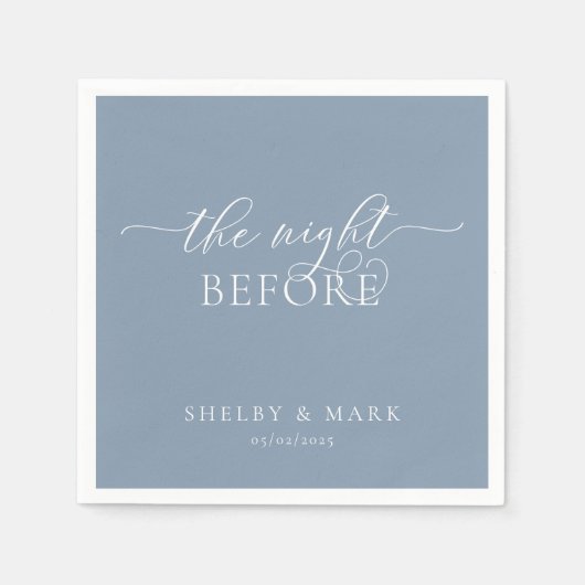 リハーサルディナー、前の夜の埃っぽい青 スタンダードカクテルナプキン (正面)