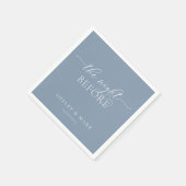 リハーサルディナー、前の夜の埃っぽい青 スタンダードカクテルナプキン (角)