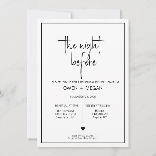 リハーサルディナー、前夜 招待状 (正面)