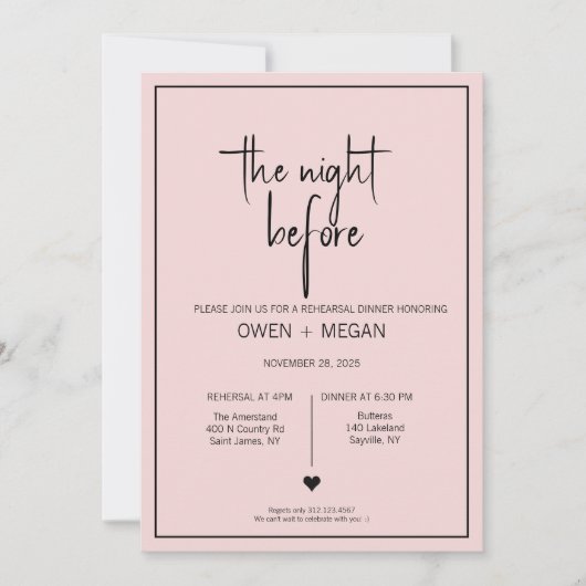 リハーサルディナー、前夜 招待状 (正面)