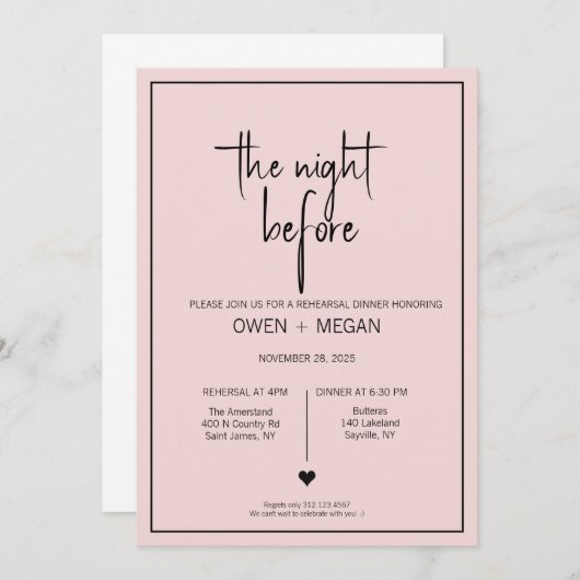 リハーサルディナー、前夜 招待状 (正面/裏面)