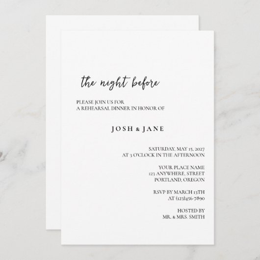 リハーサルディナー、招待状前の夜 セーブザデート (正面/裏面)