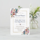 リハーサルディナー | 金ゴールドダスティブルーピンクフローラ 招待状 (スタンド正面)