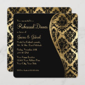 リハーサルディナー、金ゴールドリーフルックダマスクスクロール 招待状 (正面/裏面)