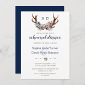 リハーサルディナー |〔雄ジカの〕枝角ダスティブルーピンクフローラ 招待状 (正面/裏面)