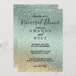 リハーサルディナーinグリーンと金ゴールドグリッター 招待状