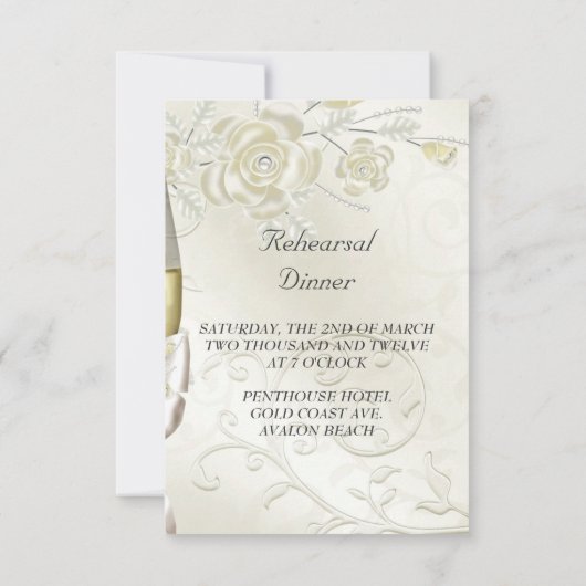 リハーサルディナ結婚ーの金ゴールドクリームパールフローラ 招待状 (裏面)