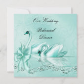 リハーサルディナ結婚ーティール(緑がかった色)ブルーアクアスワン 招待状 (正面)