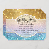 リハーサルディン《写真》ぼけ味ムービーチケットスタイル金ゴールドブルー 招待状 (正面/裏面)