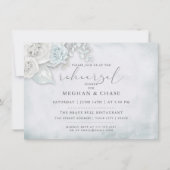 リハーサルヴィンテージアイスブルーホワイトローズ 招待状 (正面)