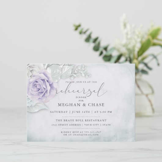 リハーサルヴィンテージ薄紫とアイスホワイトローズ 招待状 (スタンド正面)