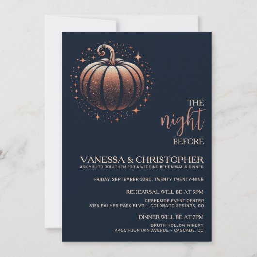 リハーサル前のパンプキン結婚の夜を輝かす 招待状 (正面)