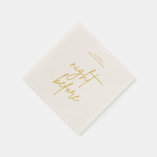 リハーサル前のミニマル金ゴールドスクリプト夜 スタンダードカクテルナプキン (角)