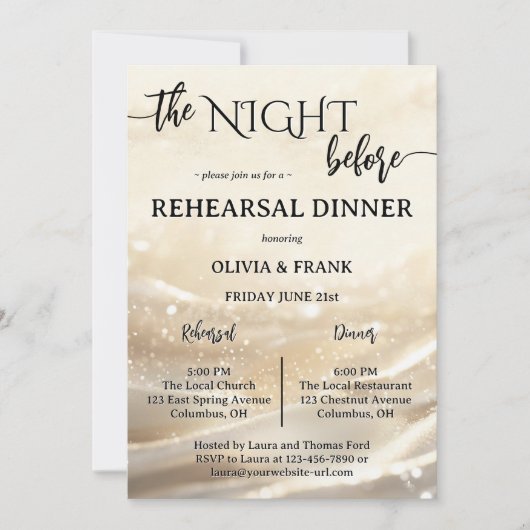 リハーサル前の夜きらめく金ゴールド 招待状 (正面)