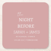 リハーサル前の夜のほこりっぽいピンクディナーパーティー スクエアペーパーコースター (正面)