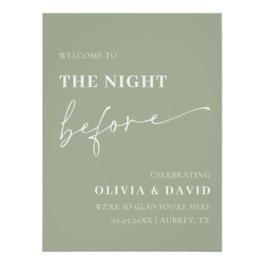 リハーサル前の夜のセージ緑のディナーサイン ポスター (正面)