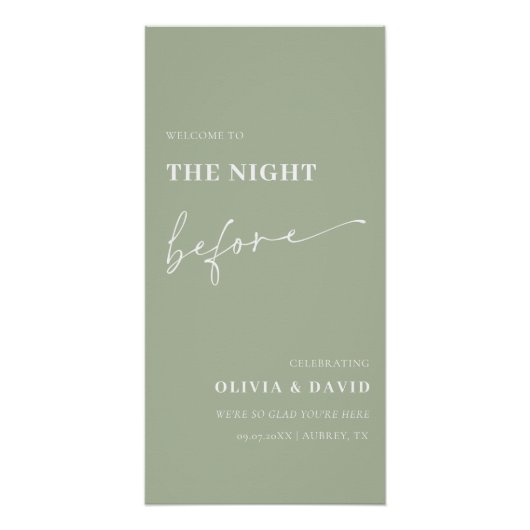 リハーサル前の夜のセージ緑のディナーサイン ポスター (正面)