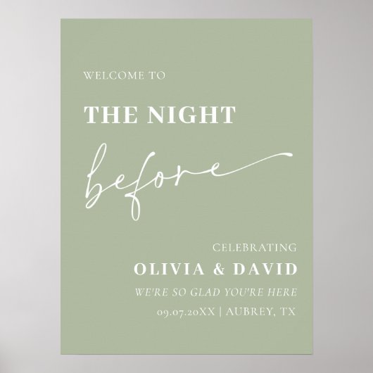リハーサル前の夜のセージ緑のディナーサイン ポスター (正面)