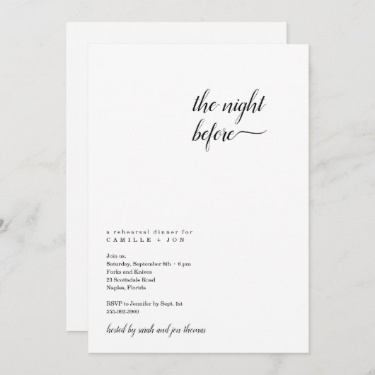 リハーサル前の夜ディナー招待状 招待状 (正面/裏面)