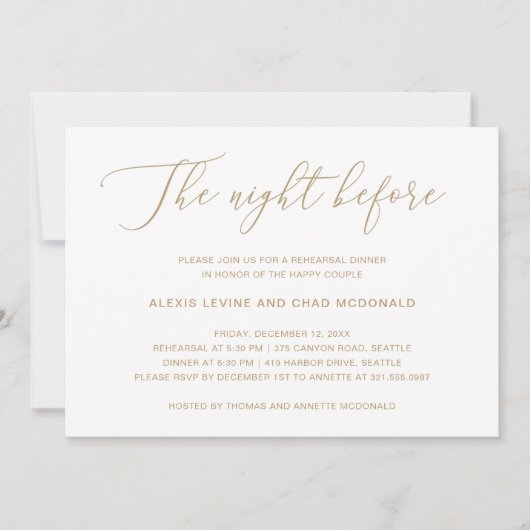リハーサル前の夜モダン金ゴールド 招待状 (正面)