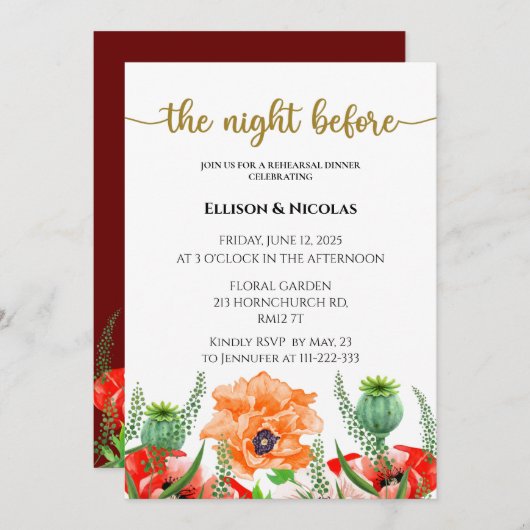 リハーサル前の夜 招待状 (正面/裏面)