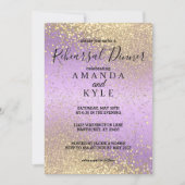 リハーサル夕食紫と金ゴールドグリッター 招待状 (正面)