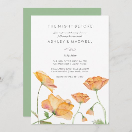 リハーサル招待状水彩オレンジ色の花 招待状 (正面/裏面)