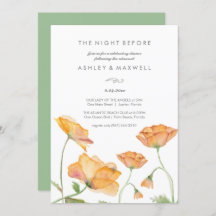 リハーサル招待状水彩オレンジ色の花