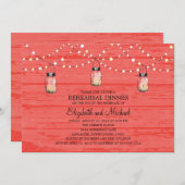 リハーサル素朴ディナーウッドメイソンの瓶とライト 招待状 (正面/裏面)