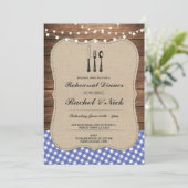 リハーサル素朴ディナーカトラリーブルーチェック招待状 招待状 (スタンド正面)