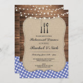 リハーサル素朴ディナーカトラリーブルーチェック招待状 招待状 (正面/裏面)