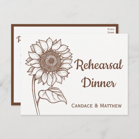 リハーサル素朴ディナーサンフラワーブラウンフローラ インビテーションポストカード (正面/裏面)