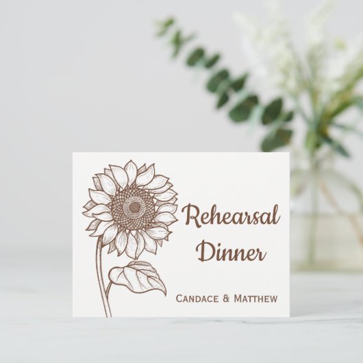 リハーサル素朴ディナーサンフラワーブラウンフローラ インビテーションポストカード (スタンド正面)