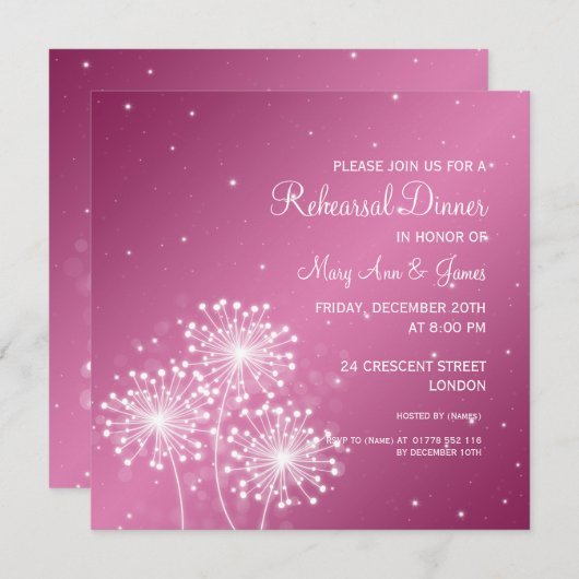 リハーサル結婚ディナーサマースパークルバラピンク 招待状 (正面/裏面)