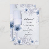 リハーサル結婚ディナーズシルバーブルーバラブロッサム 招待状 (正面/裏面)