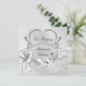 リハーサル結婚ディナーズシルバーホワイトスワンズハート 招待状 (スタンド正面)