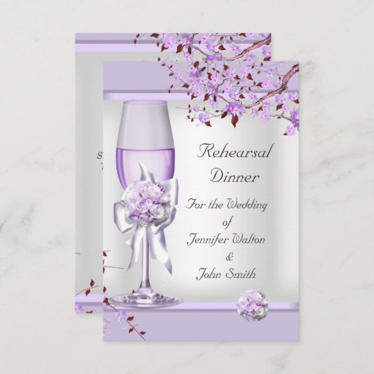 リハーサル結婚ディナーラベンダーパープル薄紫4 招待状 (正面/裏面)
