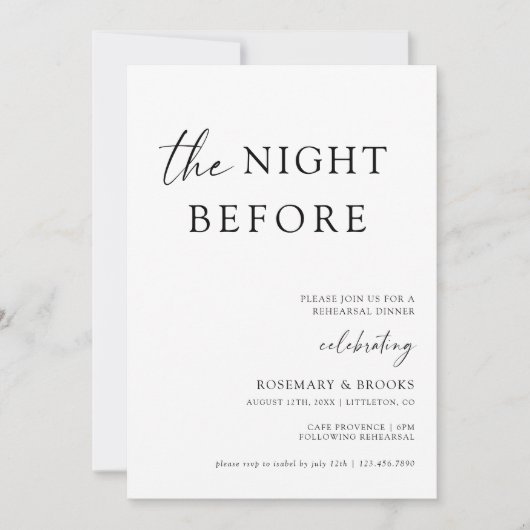 リハーサル結婚ディナー前の夜 招待状 (正面)