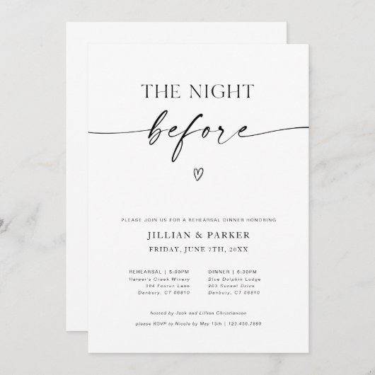 リハーサル結婚ディナー前の夜 招待状 (正面/裏面)