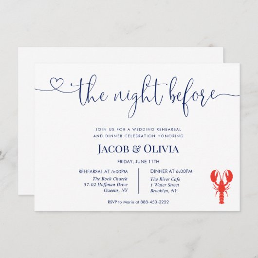 リハーサル結婚ディナー・インビタティの前夜 招待状 (正面/裏面)