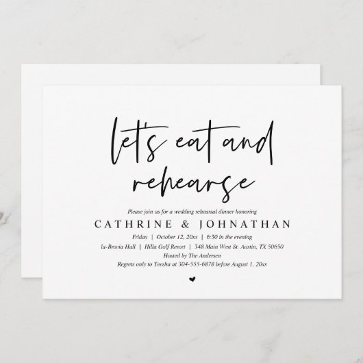 リハーサル食べディナーのリハーサル結婚を行おう 招待状 (正面/裏面)